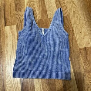 Zenana Outfitters Blue Ribbed Tank Top